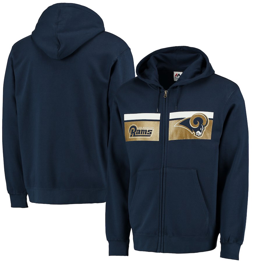 Men's Los Angeles Rams Navy Majestic Touchback Full-Zip 2018 NFL Hoodie